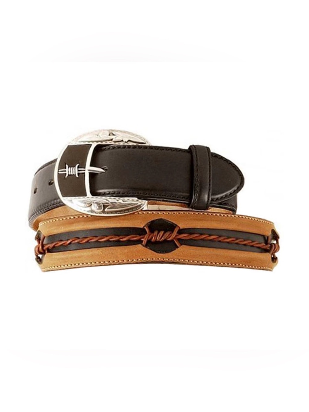 JUSTIN Buckle Belt Sz: 40 Brown Barbed Wire Leather Western Cowboy Rodeo C10813